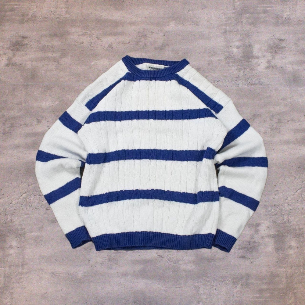 VIntage 90's Fashion At Large White Stripped White & Royal Blue Crewneck Sweater